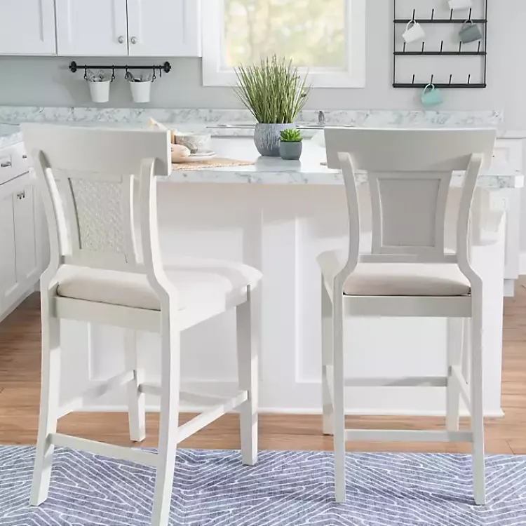 Kirklands Home Wood and Rattan Upholstered Counter Stool White Best