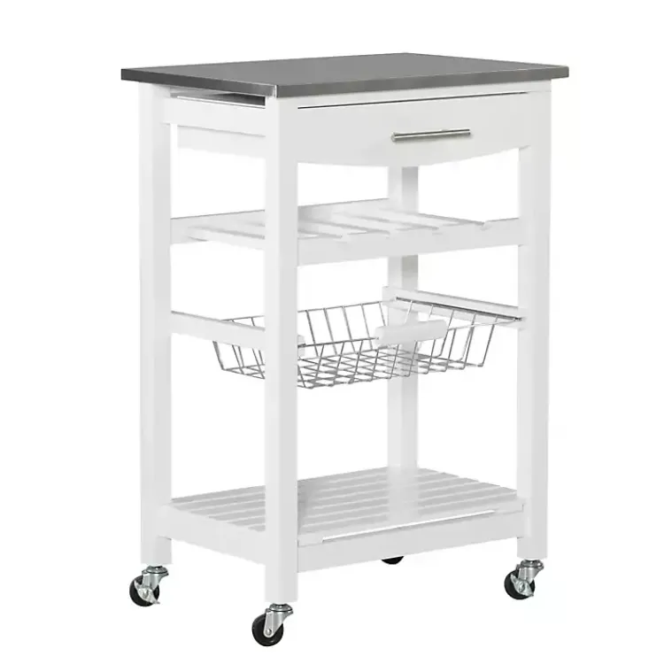 Kirklands Home Wood and Stainless Steel Kitchen Cart White