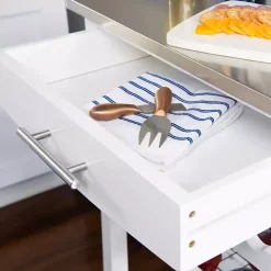 Kirklands Home Wood and Stainless Steel Kitchen Cart White