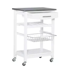 Kirklands Home Wood and Stainless Steel Kitchen Cart White
