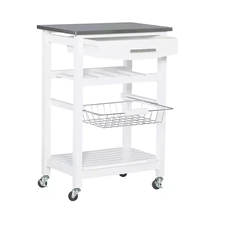 Kirklands Home Wood and Stainless Steel Kitchen Cart White