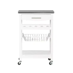 Kirklands Home Wood and Stainless Steel Kitchen Cart White