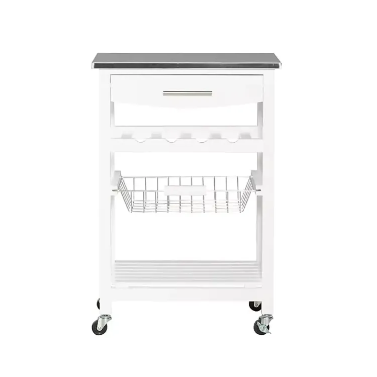 Kirklands Home Wood and Stainless Steel Kitchen Cart White