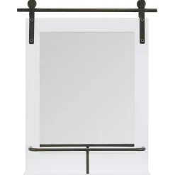 Kirklands Home Wood Barn Door Frame with Shelf Wall Mirror White Outlet