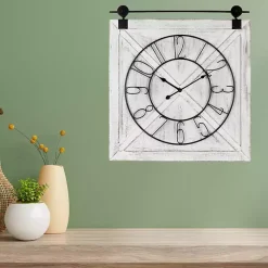 Kirklands Home White Wood Barndoor Wall Clock Clearance