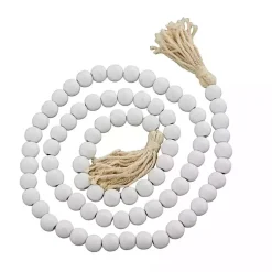 Decorative Accents>Kirklands Home Wood Beaded Tassel Garland White