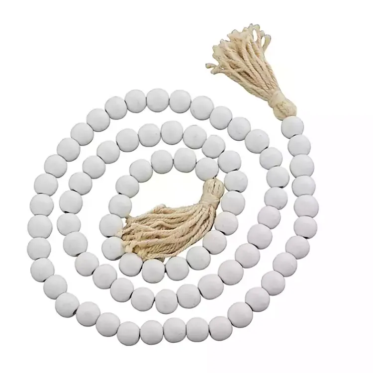 Decorative Accents>Kirklands Home Wood Beaded Tassel Garland White