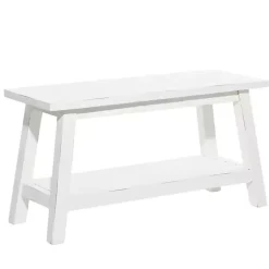 Kirklands Home Wood Bench with Slatted Wood Base White Outlet