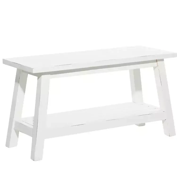 Kirklands Home Wood Bench with Slatted Wood Base White Outlet