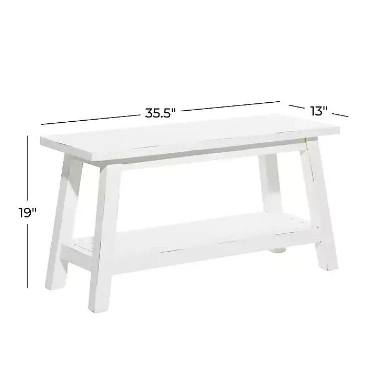 Kirklands Home Wood Bench with Slatted Wood Base White Outlet