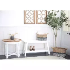 Kirklands Home Wood Bench with Slatted Wood Base White Outlet