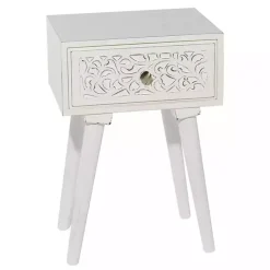 Kirklands Home Wood Carved Drawer Accent Table White New
