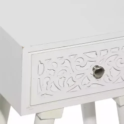 Kirklands Home Wood Carved Drawer Accent Table White New
