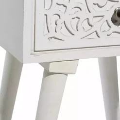 Kirklands Home Wood Carved Drawer Accent Table White New