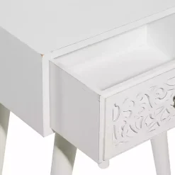 Kirklands Home Wood Carved Drawer Accent Table White New