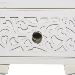 Kirklands Home Wood Carved Drawer Accent Table White New