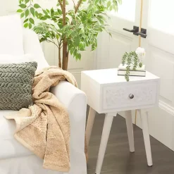 Kirklands Home Wood Carved Drawer Accent Table White New