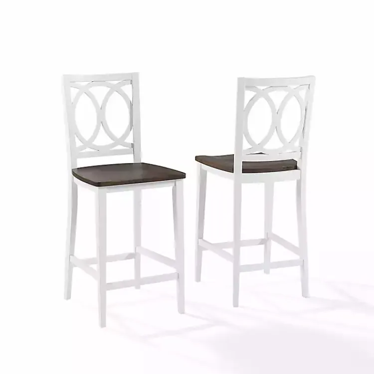 Kirklands Home White Wood Charlotte Counter Stools, Set of 2 Brown New