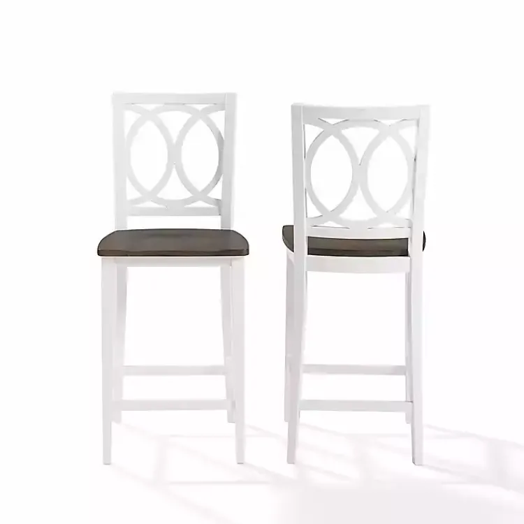 Kirklands Home White Wood Charlotte Counter Stools, Set of 2 Brown New
