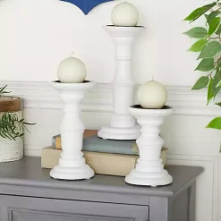 Candle Holders>Kirklands Home Wood Column Pillar Candle Holders, Set of 3 White