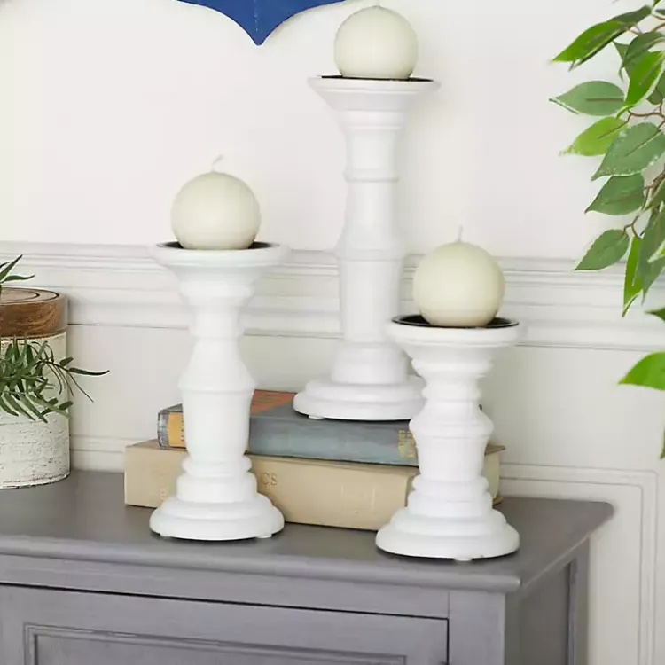 Candle Holders>Kirklands Home Wood Column Pillar Candle Holders, Set of 3 White