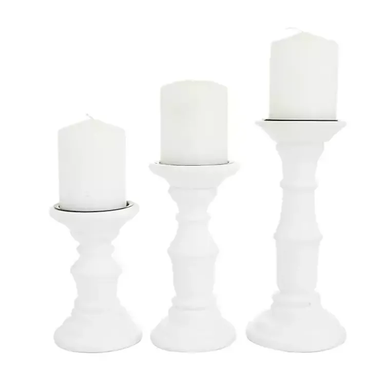 Candle Holders>Kirklands Home Wood Column Pillar Candle Holders, Set of 3 White