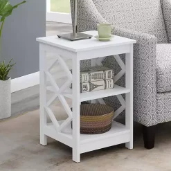 Kirklands Home Wood Diamond 2-Tier Accent Table White Sale