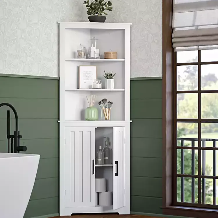 Kirklands Home Wood 2-Door Corner Storage Cabinet White Clearance