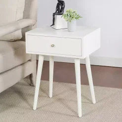 Kirklands Home Wood 1-Drawer Arthur Accent Table White Clearance