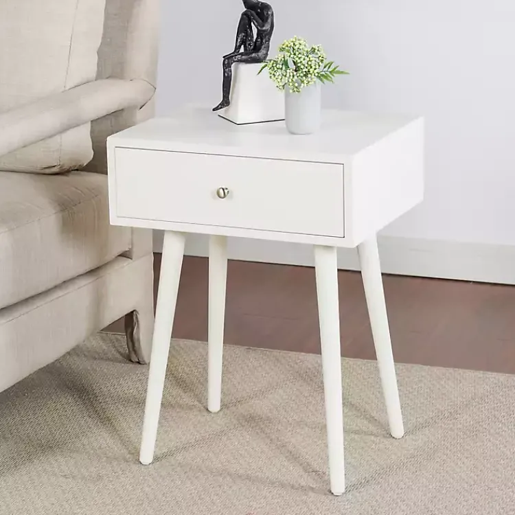 Kirklands Home Wood 1-Drawer Arthur Accent Table White Clearance