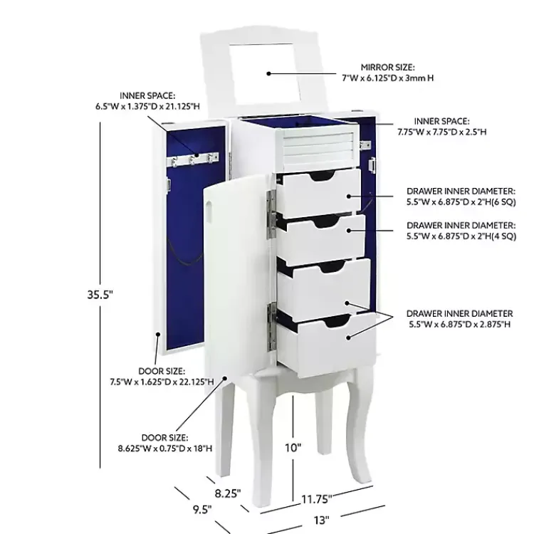 Kirklands Home Wood 4-Drawer Elena Jewelry Armoire White Clearance