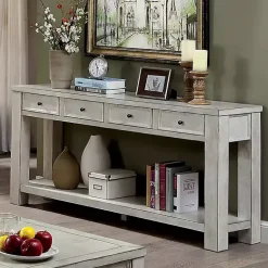 Kirklands Home Wood 4-Drawer Farmhouse Console Table White Hot