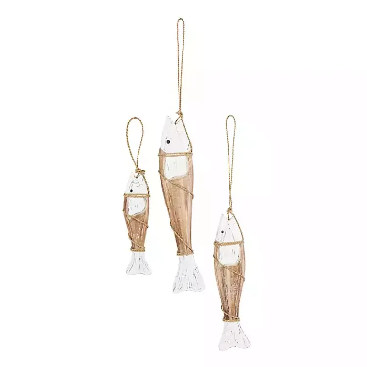 Kirklands Home White Wood Fish Hanging Wall Plaques, Set of 3 Hot