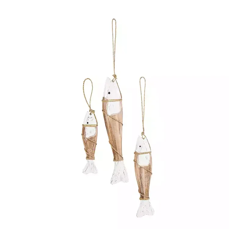 Kirklands Home White Wood Fish Hanging Wall Plaques, Set of 3 Hot