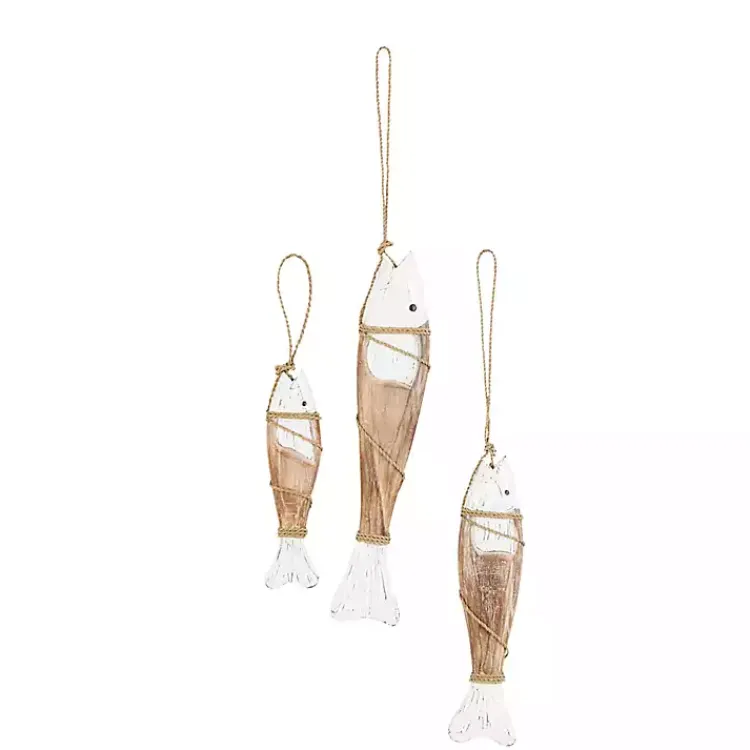 Kirklands Home White Wood Fish Hanging Wall Plaques, Set of 3 Hot