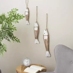 Kirklands Home White Wood Fish Hanging Wall Plaques, Set of 3 Hot