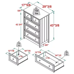Kirklands Home White Wood Five Framed Drawers Dresser Online