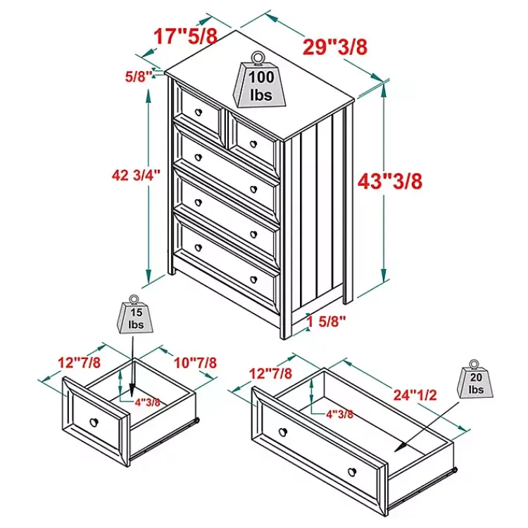 Kirklands Home White Wood Five Framed Drawers Dresser Online
