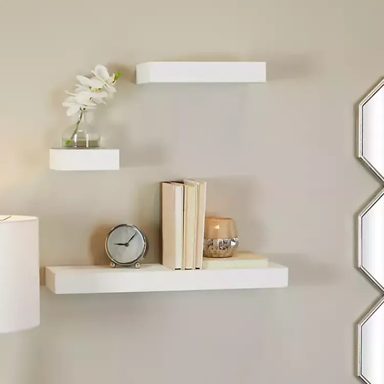 Kirklands Home Wood Floating Shelves, Set of 3 White Clearance