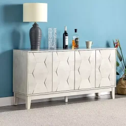 Kirklands Home Wood Geometric 4-Door Cabinet White Hot