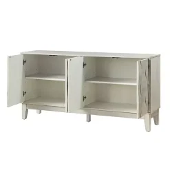 Kirklands Home Wood Geometric 4-Door Cabinet White Hot