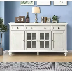 Kirklands Home Wood Glass Door Sideboard Cabinet White Hot