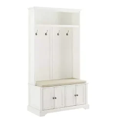 Kirklands Home Wood Hall Tree with Cushioned Bench White Clearance