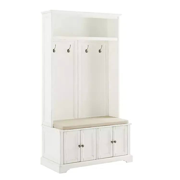 Kirklands Home Wood Hall Tree with Cushioned Bench White Clearance