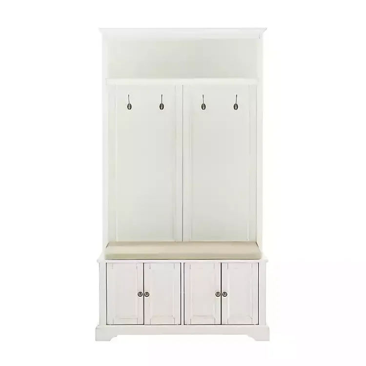 Kirklands Home Wood Hall Tree with Cushioned Bench White Clearance