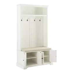 Kirklands Home Wood Hall Tree with Cushioned Bench White Clearance
