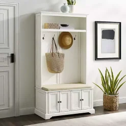 Kirklands Home Wood Hall Tree with Cushioned Bench White Clearance
