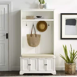 Kirklands Home Wood Hall Tree with Cushioned Bench White Clearance