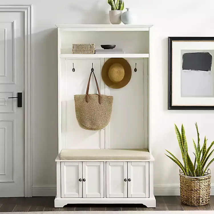 Kirklands Home Wood Hall Tree with Cushioned Bench White Clearance