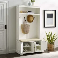 Kirklands Home Wood Hall Tree with Cushioned Bench White Clearance